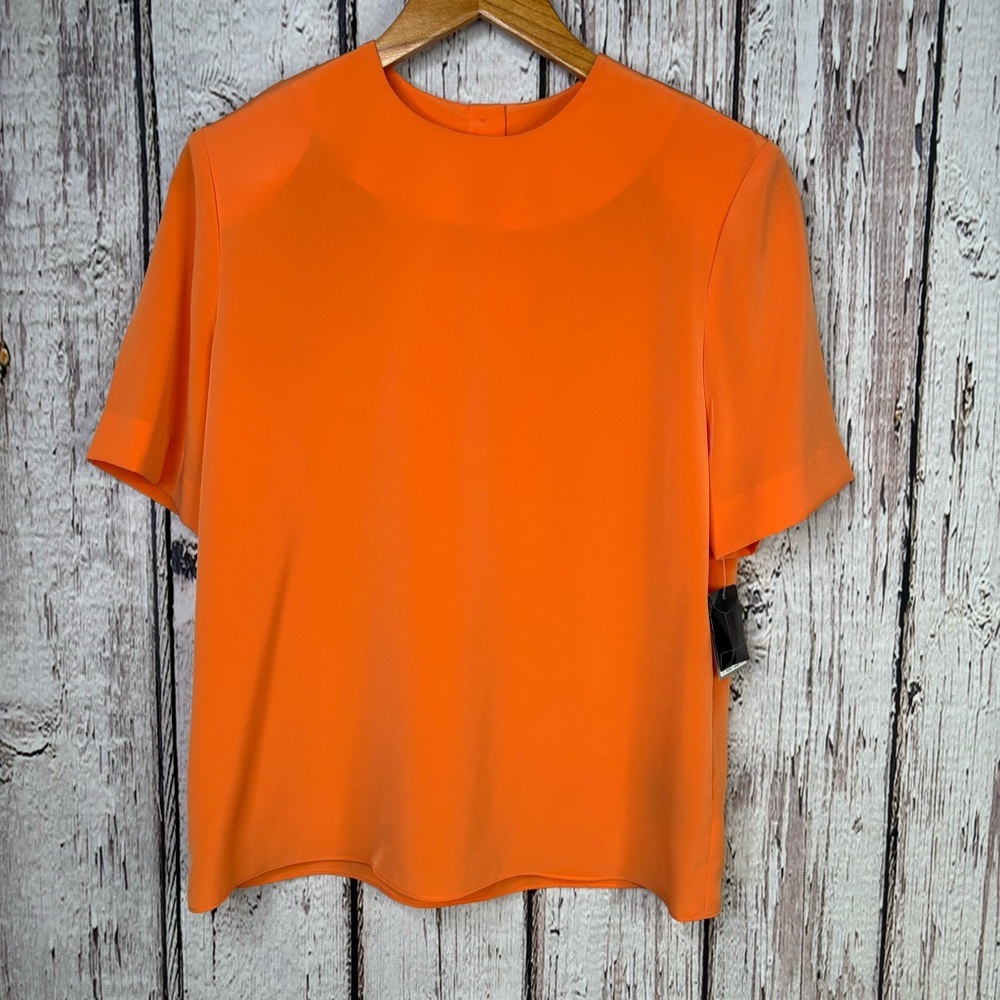 NEW Vintage Kasper & Company Orange Silky Blouse Short Sleeves SZ 6 Shoulder Pad